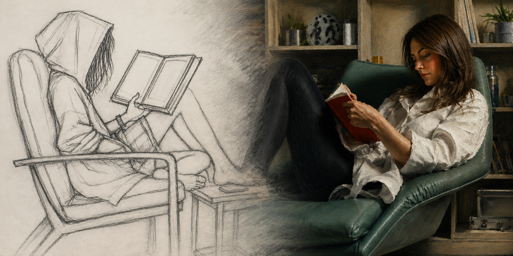 Seducida: Alix leyendo en una biblioteca
